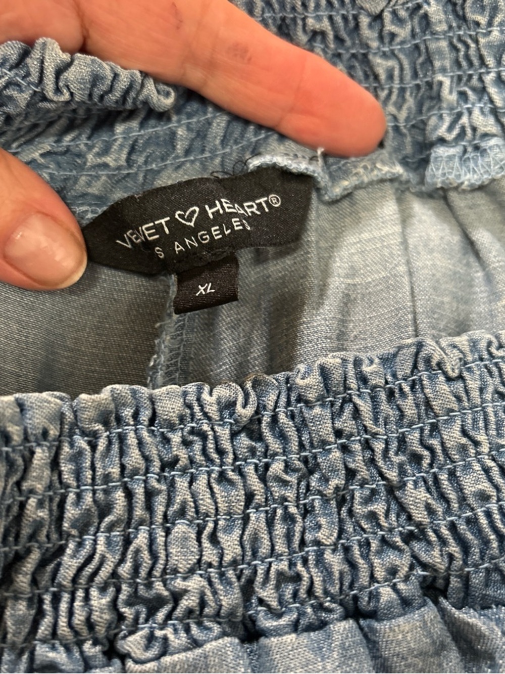 Denim Light Blue Smocked Waist Wide Leg Pants - Picture 4 of 4
